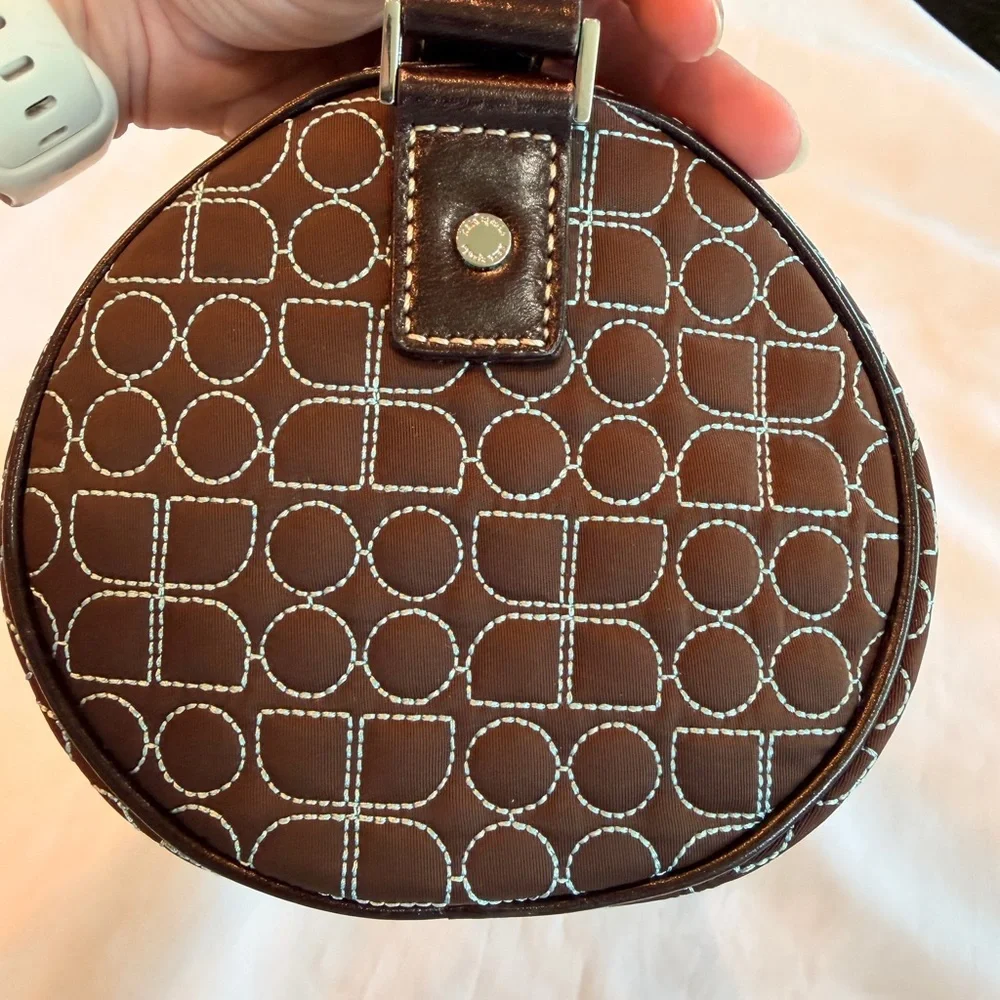 Vintage Kate Spade Dot Noel Baguette Round Shoulder Bag in Brown and Teal - Picture 5 of 12